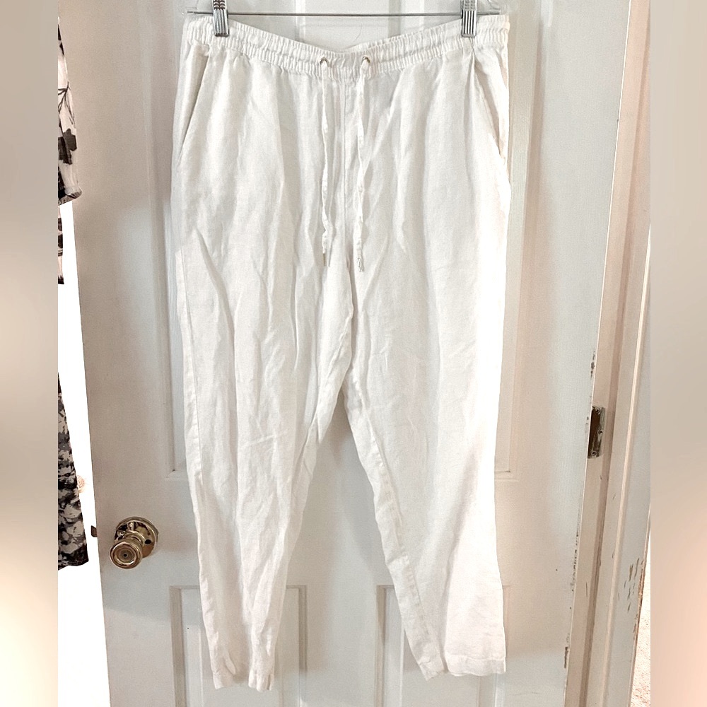 H&M Linen Pants with Elastic Tie Waist Off White size 12